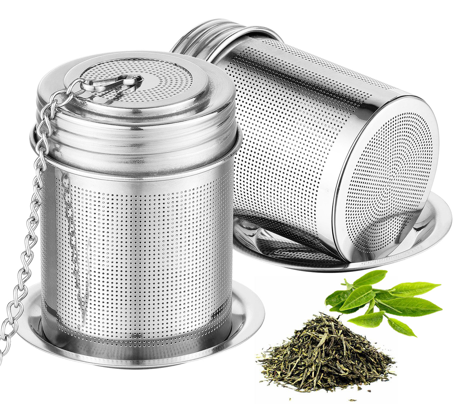 TEEMADE 2Packs Tea Filter,Cooking Infuser with Extra Fine Mesh Tea Ball Strainers Threaded Connection 304 Stainless Steel with Extended Chain Hook to Brew Loose Leaf Tea,Spices & Seasonings