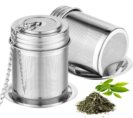 TEEMADE 2Packs Tea Filter,Cooking Infuser with Extra Fine Mesh Tea Ball Strainers Threaded Connection 304 Stainless Steel with Extended Chain Hook to Brew Loose Leaf Tea,Spices & Seasonings