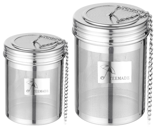TEEMADE 2 Pack Tea Infuser,Extra Fine Mesh Holes Tea Ball Strainers with Threaded Connection,304 Stainless Steel Cooking Filters,Easier to Brew Loose Leaf Tea, Spices,Seasonings,Soup Etc (1M + 1L)